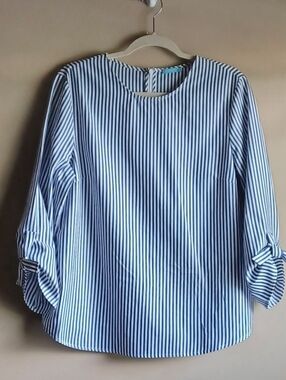J.MCLAUGHLIN blue And White Striped Top SzL